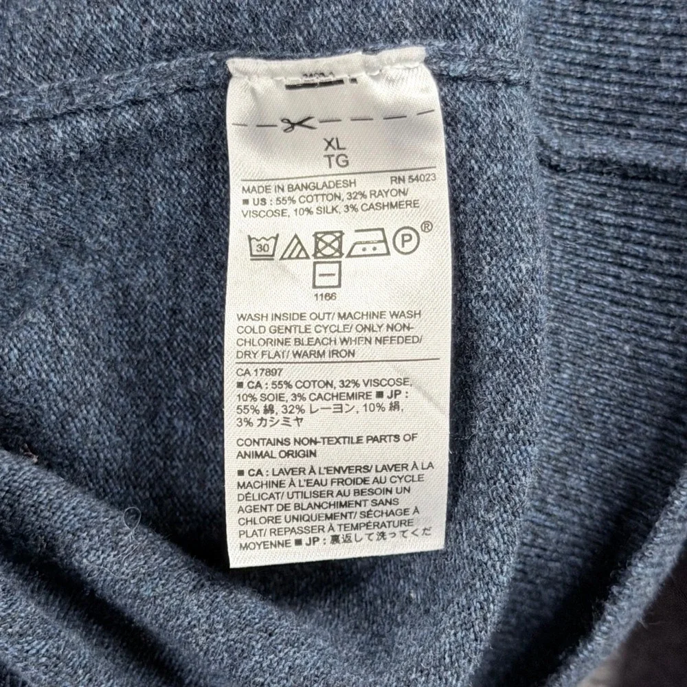 Banana Republic‎ Sweater Mens XL Blue V-Neck Premium Luxe Yarn Silk Cashmere